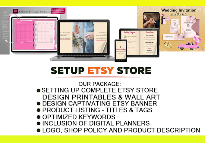 Set up etsy shop, printable planners, editable digital products ...