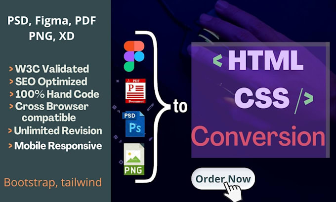 Convert psd, pdf, png, xd to html, css by Sharif_ok1 | Fiverr