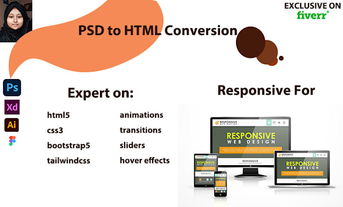 Convert psd figma xd to html with css bootstrap tailwind css and ...