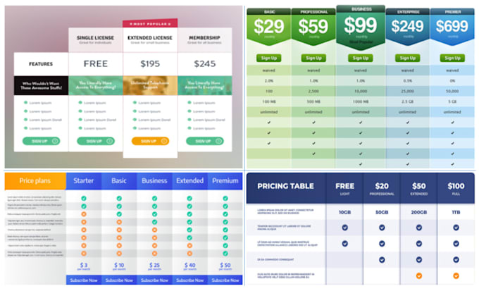 design pricing table in powerpoint and PDF