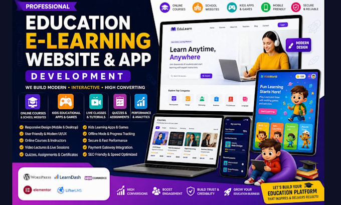 design education, school online course website, create kids elearning website