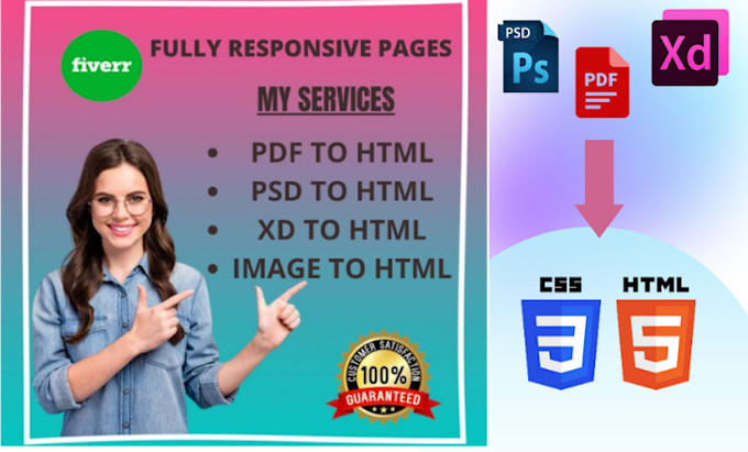 Convert psd pdf xd figma image to html5 css by Smartweb131 | Fiverr