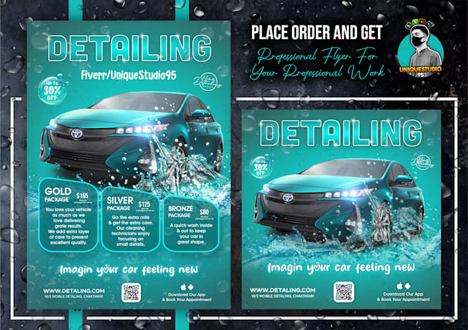 design car wash, car detailing, rental flyer, car service and price list flyer