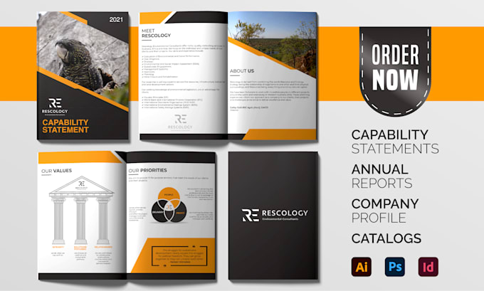 design a capability statement, company profile, and catalog