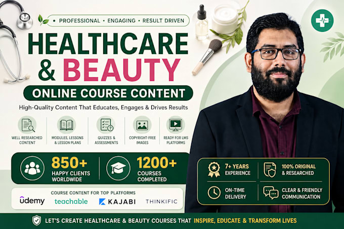 create healthcare, nursing, skincare, and beauty online course content