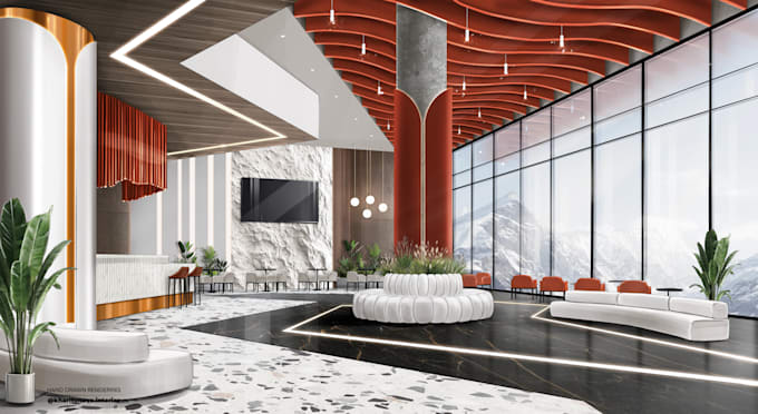 create hand drawn rendering for hospitality interiors