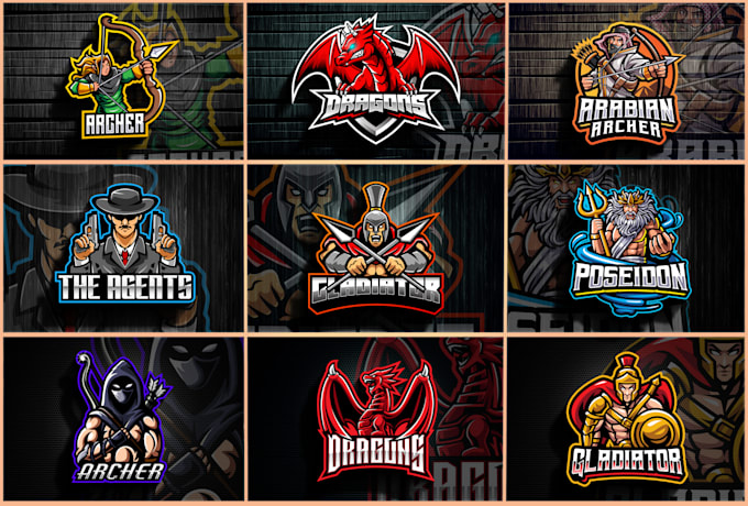 design gangster, gladiator, poseidon, archer, dragon logo