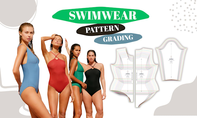 create professional sewing pattern of swimwear bikini lingerie with grading