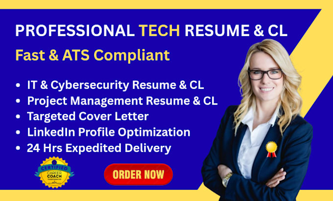 write IT, cybersecurity, engineering, and project management resume and cl
