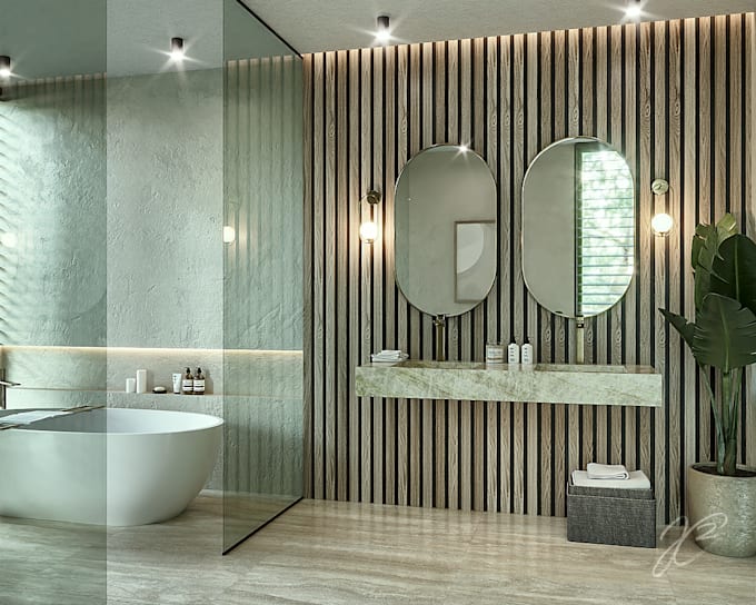 design your bathroom interior with a relaxing and modern 3d concept