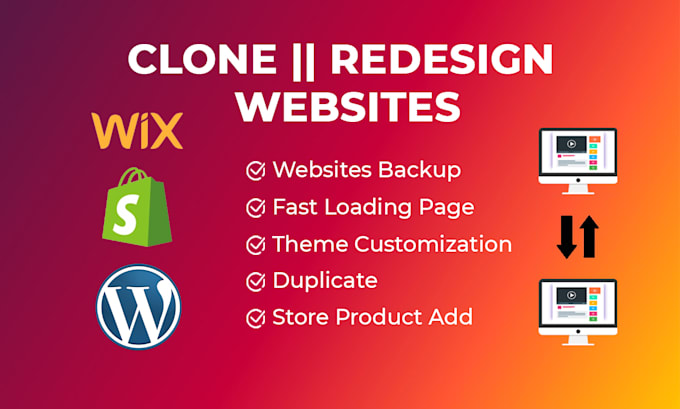 clone copy redesign wordpress, shopify and wix websites