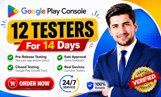 provide 12 testers for google play closed testing for 14 days 12 app tester