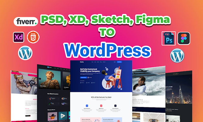 convert figma, psd, xd, html, sketch to wordpress