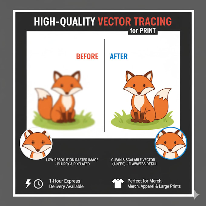 manual vector trace your logo or artwork within 24 hours