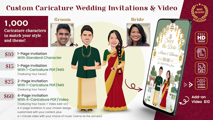 design caricature wedding invitation with illustration