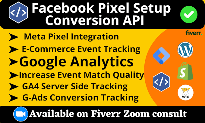 setup meta facebook pixel conversion API ecommerce tracking, google analytics 4