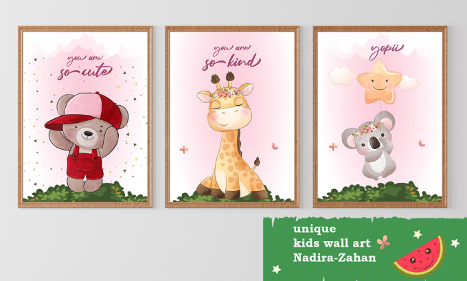 Hire a freelancer to design unique nursery wall art prints for kids