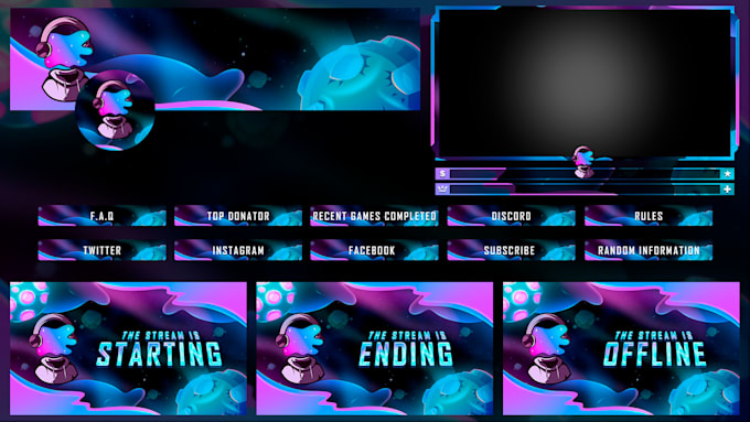 design animated and static stream pack and logo for twitch
