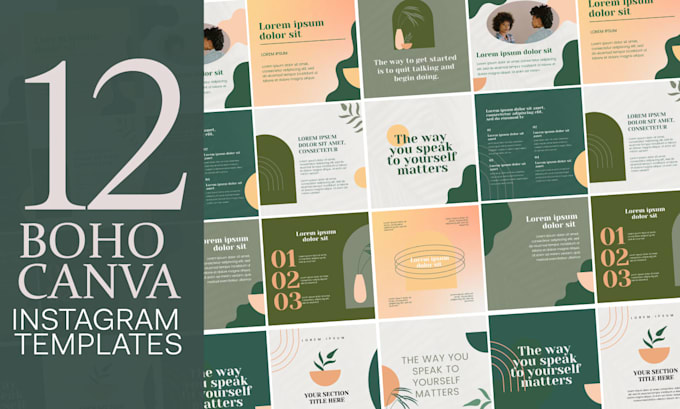 provide 12 boho and creative canva template for instagram
