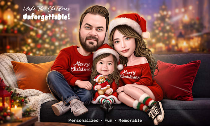 draw a christmas family caricature from your photo