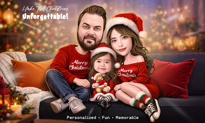 draw a christmas family caricature from your photo