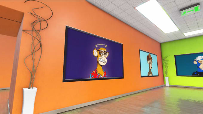 create realistic slideshow video nft promo in 3d art gallery