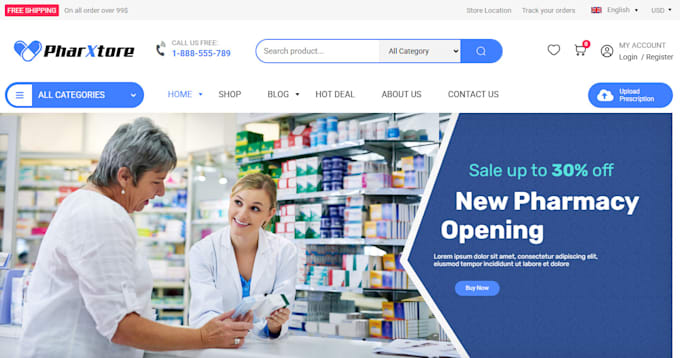 create a stunning pharmacy website, medical store, dental website