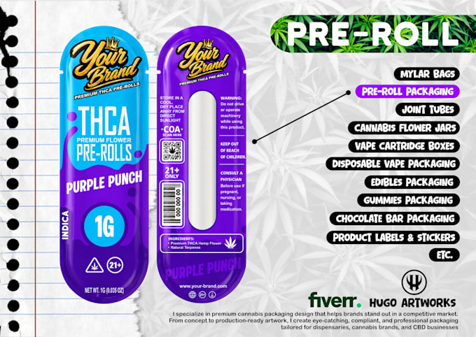 design professional pre roll packaging for cannabis and hemp
