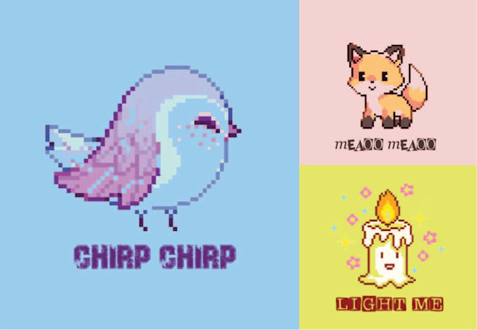 design cute mascot pixel cartoon logo and pixel characters