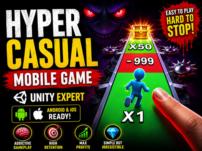 develop a hyper casual mobile game in unity for android and ios