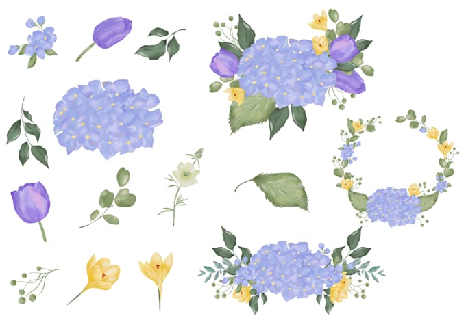 draw flowers digital illustrations in watercolour style