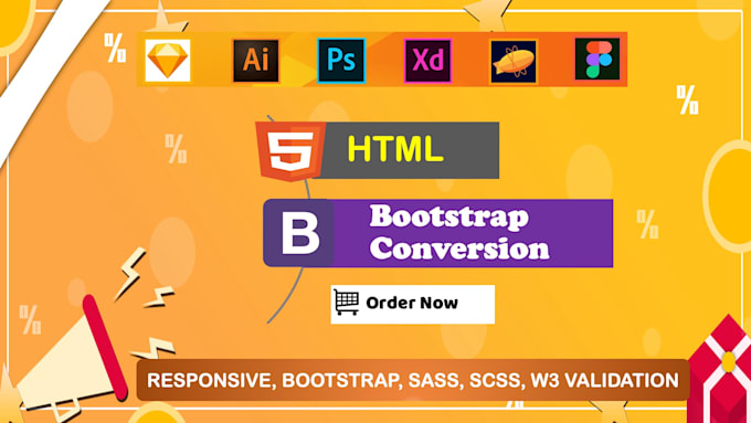 convert psd to html, figma to html, xd to html, sketch to html bootstrap