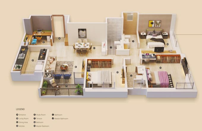 create attractive 3d master plans including interior and exterior