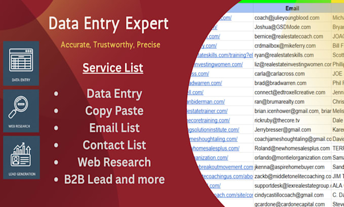 do accurate data entry, copy paste, email list, and contact list building