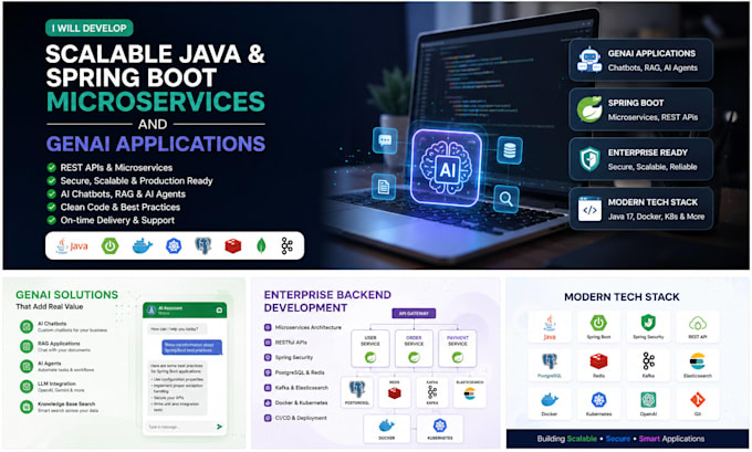 develop scalable java spring boot reactjs mobile and genai application