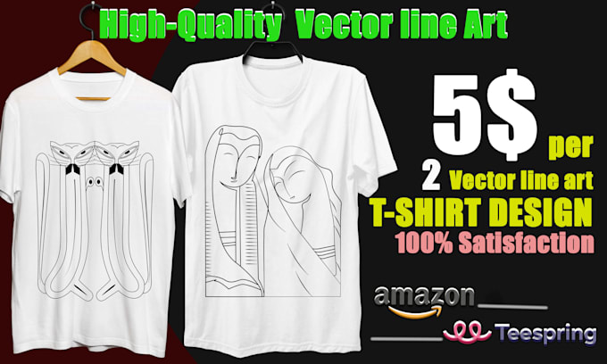 do vector line art t shirt design and line art illustration