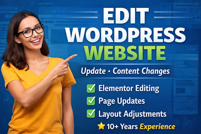 edit wordpress website and update wordpress site
