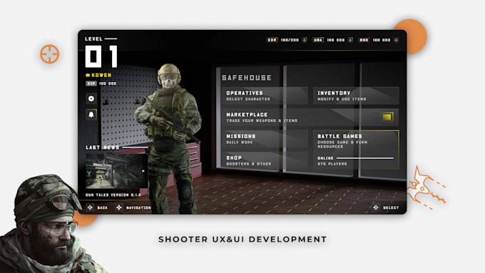 create UX and UI design for pc, mobile, console games