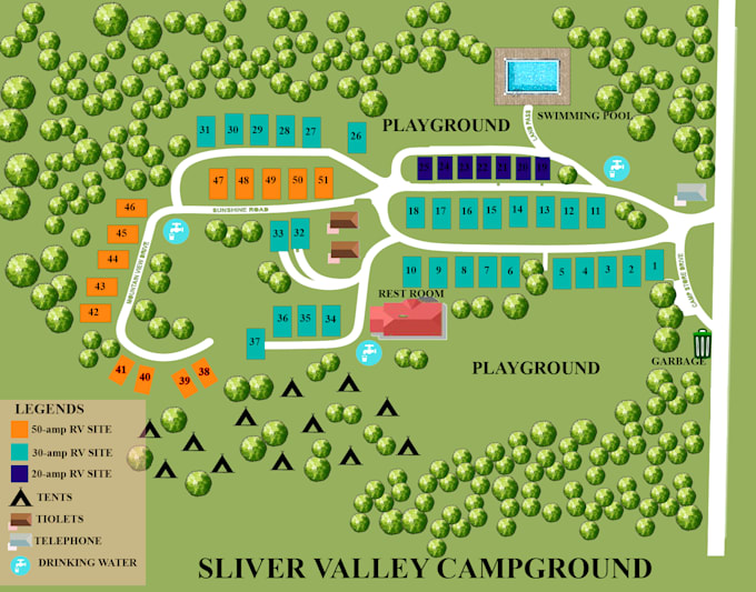 render rv park, campground map, parking plan, site plan