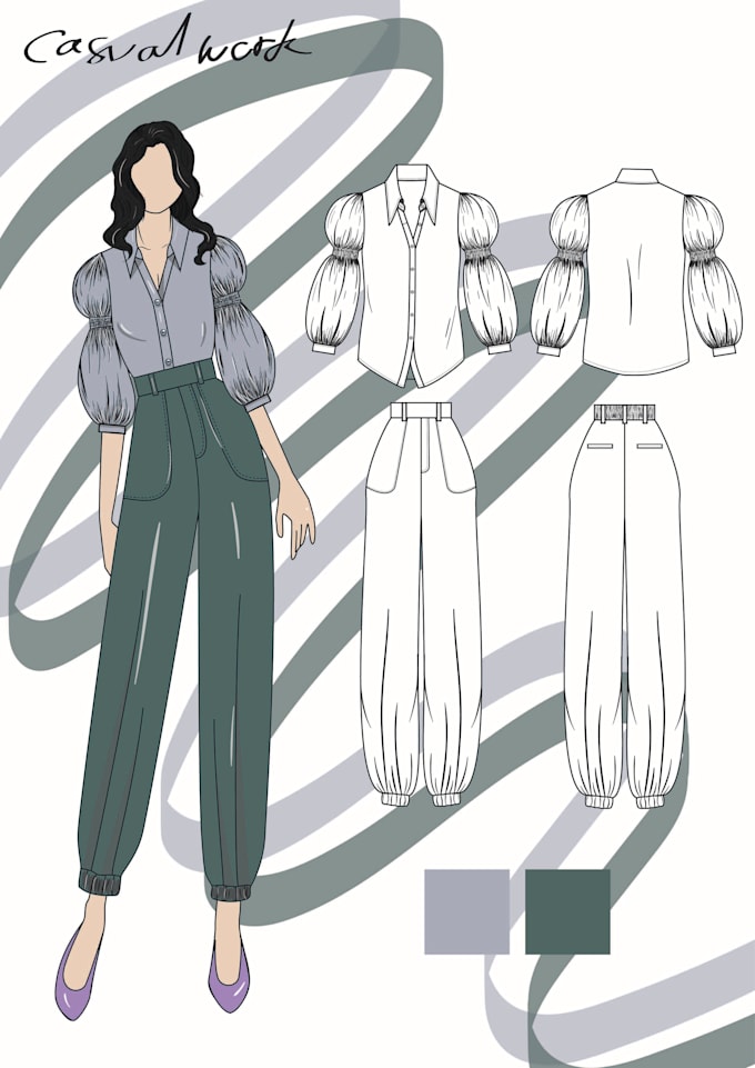 create technical fashion illustration, flat drawing, pattern design
