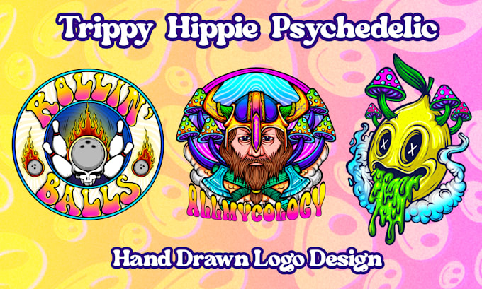 do hand drawn trippy psychedelic hippie logo sticker patch