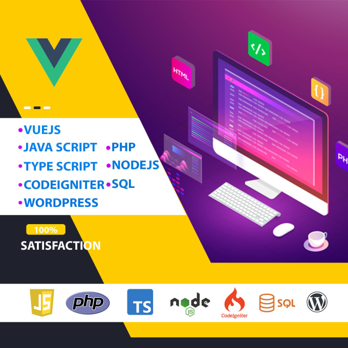 Be your full stack developer using vue js, javascript, typescript, php ...