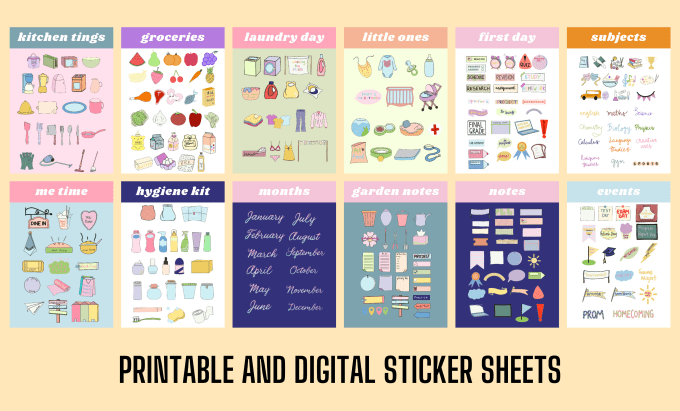 Kids School Supplies Digital Stickers, School Supplies Printable