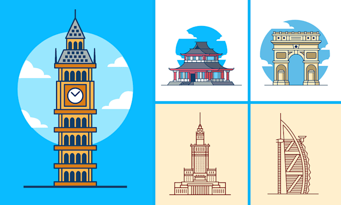 create a building icon illustration with outline style