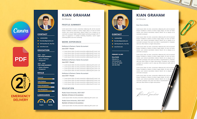 make professional CV, cover letter, resume design on canva editable