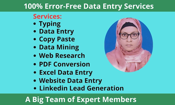 execute data entry, copy paste, typing, excel data entry jobs with 100 accuracy