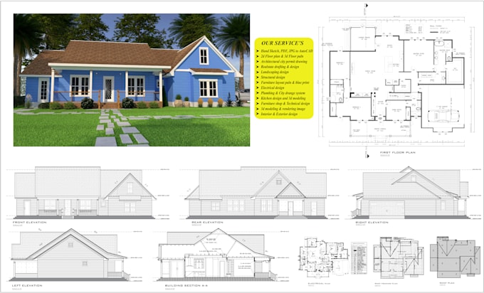 architectural floor plan and city permit drawing in autocad