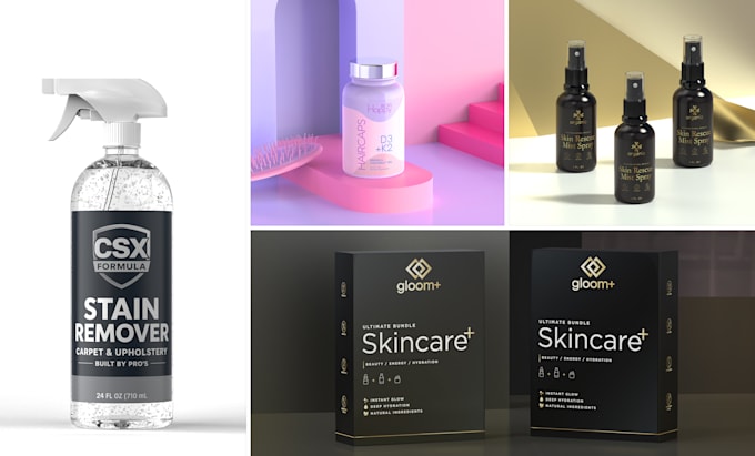 do cosmetic 3d product rendering, photoshop 3d product mockup