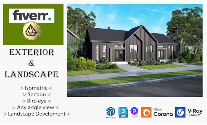 create 3d photo realistic exterior and landscape