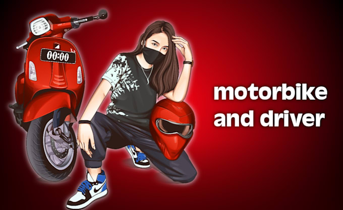 draw vector art cartoon from motor and people